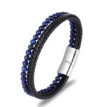 Men's Braided Leather and Tiger Eye Stone Bracelet