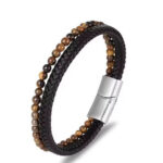 Men's Braided Leather and Tiger Eye Stone Bracelet - Image 3