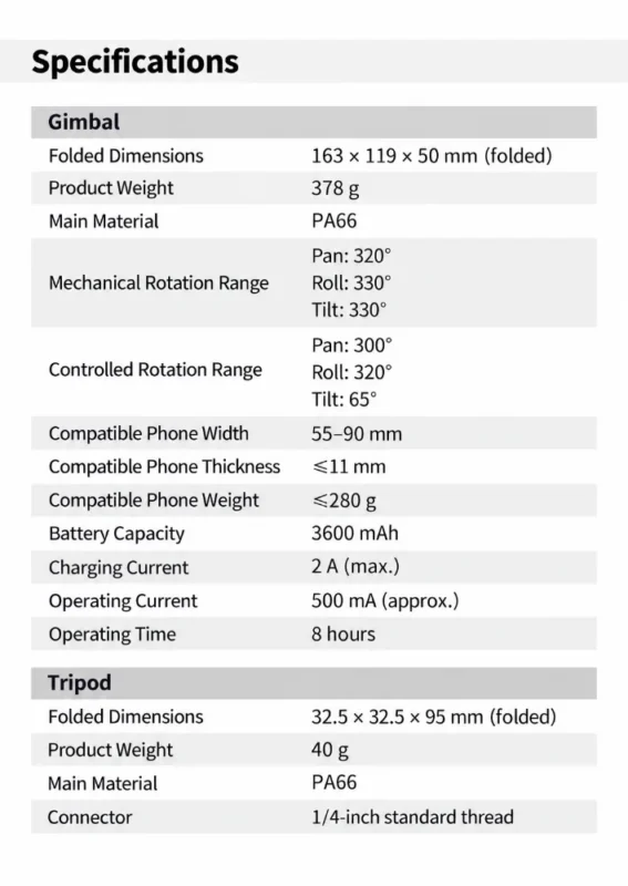 Minimalist-Gimbal-and-Tripod-Specifications-Table-8