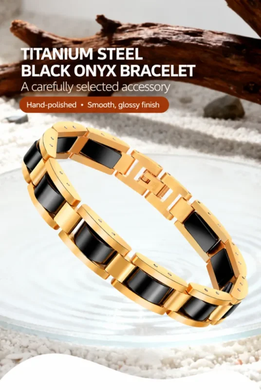 Titanium-Steel-Black-Onyx-Bracelet-Ad-1
