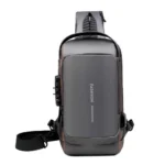 Waterproof anti-theft sling chest bag with USB port and password lock