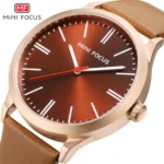 MINIFOCUS MF0058G men's three-hand quartz watch with leather strap