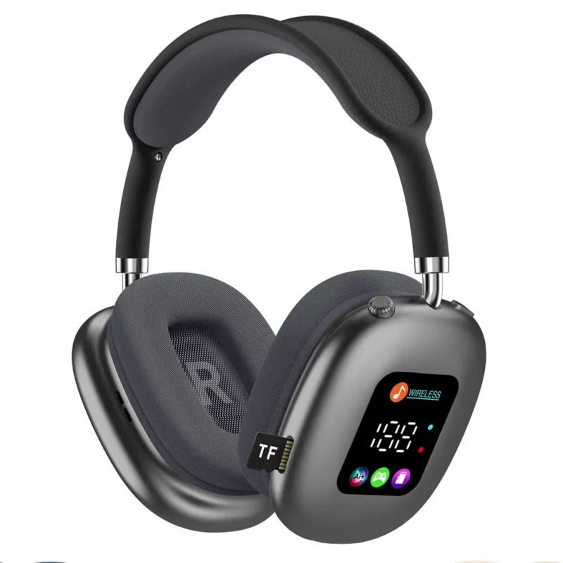 AKZ MAX600 wireless over-ear Bluetooth headphones with RGB display