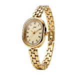 JW oval women's gold-tone quartz watch with chain-style strap