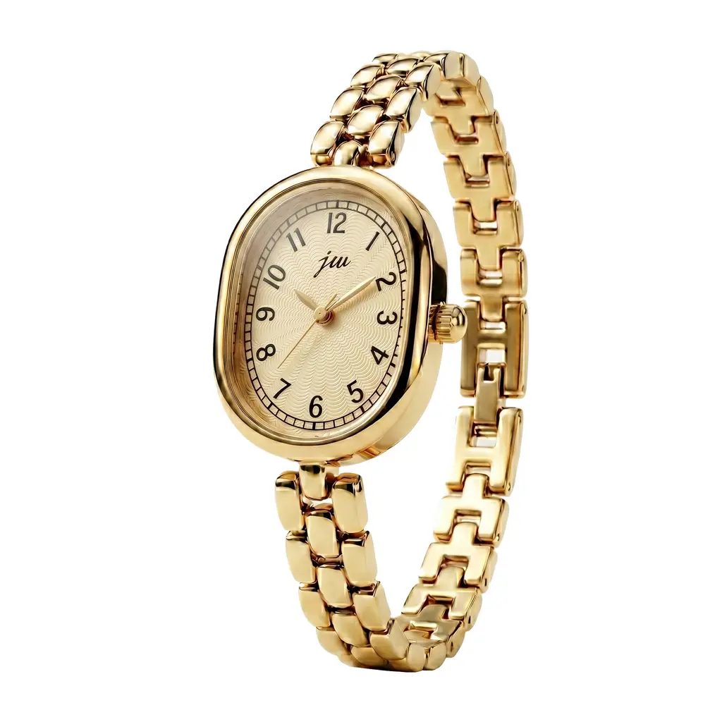 JW Vintage Oval Women's Gold-Tone Quartz Watch JW oval women's gold-tone quartz watch with chain-style strap