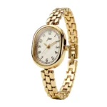 JW oval women's gold-tone quartz watch with chain-style strap