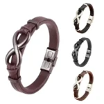 Men's leather bracelet with figure-eight stainless steel clasp