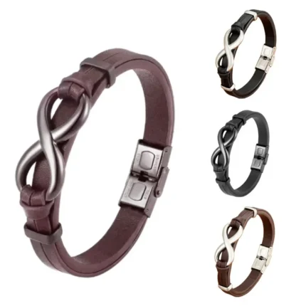 Men's leather bracelet with figure-eight stainless steel clasp