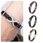 Men's leather bracelet with figure-eight stainless steel clasp