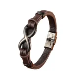 Men's leather bracelet with figure-eight stainless steel clasp