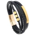 Men's multilayer braided leather bracelet with magnetic clasp