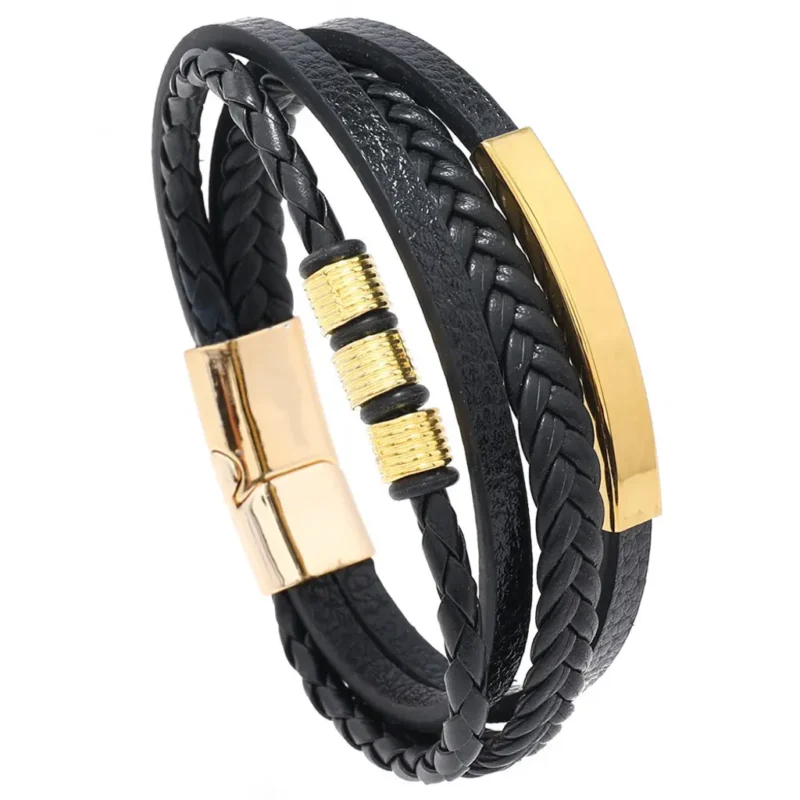 Men's multilayer braided leather bracelet with magnetic clasp