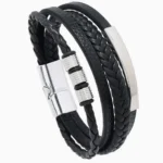 Men's multilayer braided leather bracelet with magnetic clasp