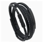 Men's multilayer braided leather bracelet with magnetic clasp