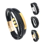 Men's multilayer braided leather bracelet with magnetic clasp