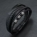 Men's multilayer braided leather bracelet with magnetic clasp