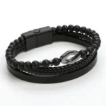 Men's braided leather bracelet with natural tiger eye stone beads