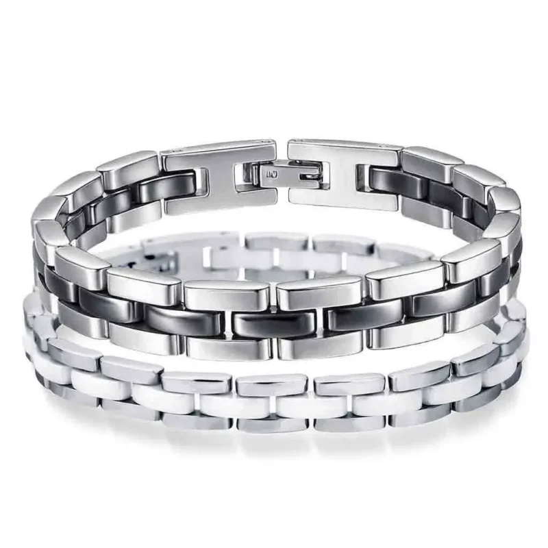 8 mm black and white stainless steel ceramic bracelet