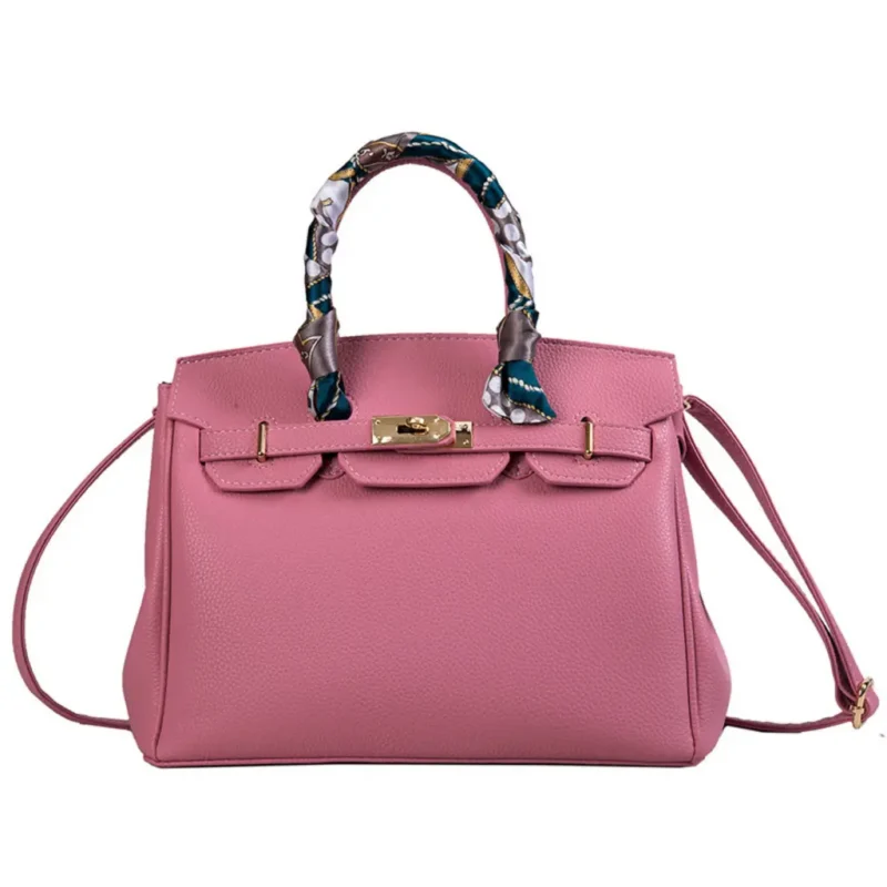 Women's litchi-texture handbag with lock-clasp detail