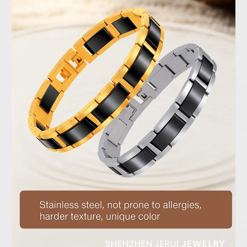 Black magnetic stainless steel bracelet with single-row design