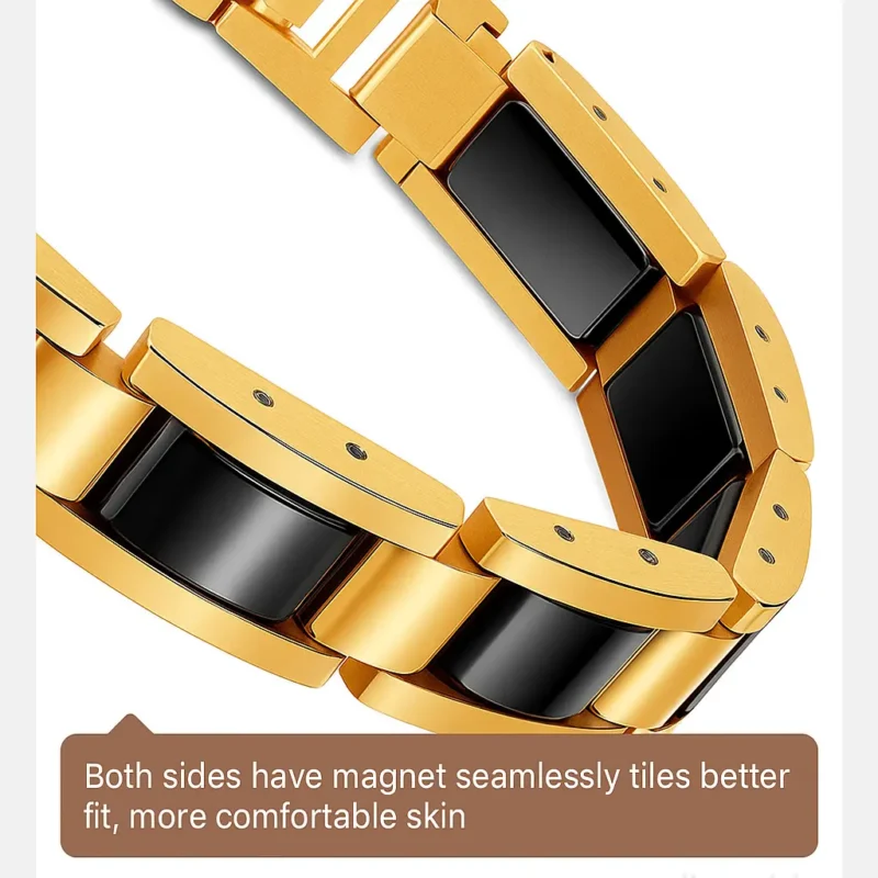 Black magnetic stainless steel bracelet with single-row design