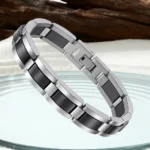 Black magnetic stainless steel bracelet with single-row design