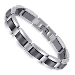 Black magnetic stainless steel bracelet with single-row design