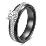 6mm black and white ceramic ring with zircon stones