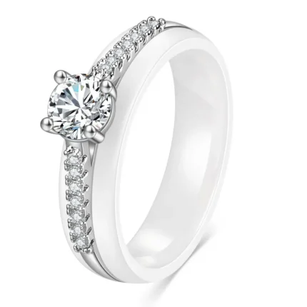 6mm black and white ceramic ring with zircon stones