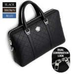 Men's genuine leather combination lock laptop briefcase