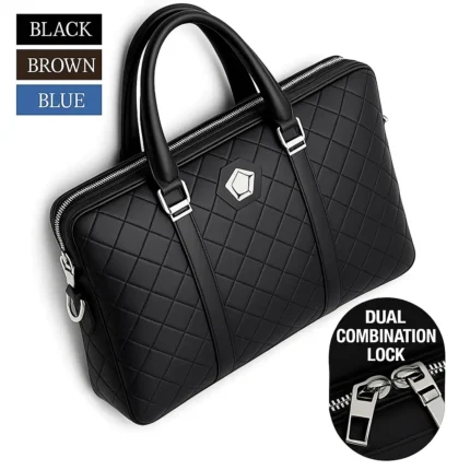 Men's genuine leather combination lock laptop briefcase