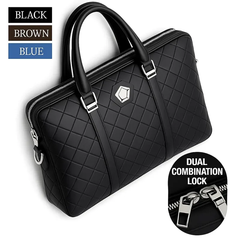 Men's genuine leather combination lock laptop briefcase