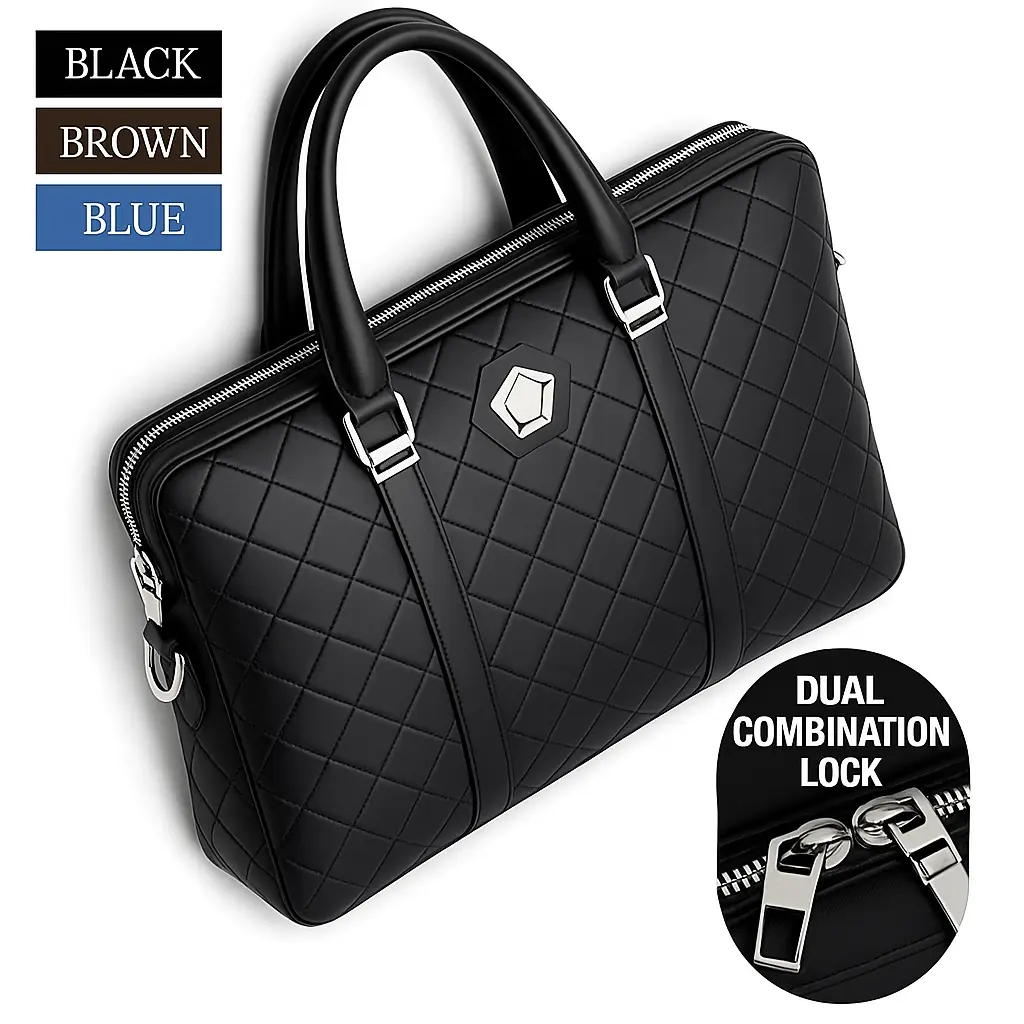 nour-354-image-0 Men's genuine leather combination lock laptop briefcase