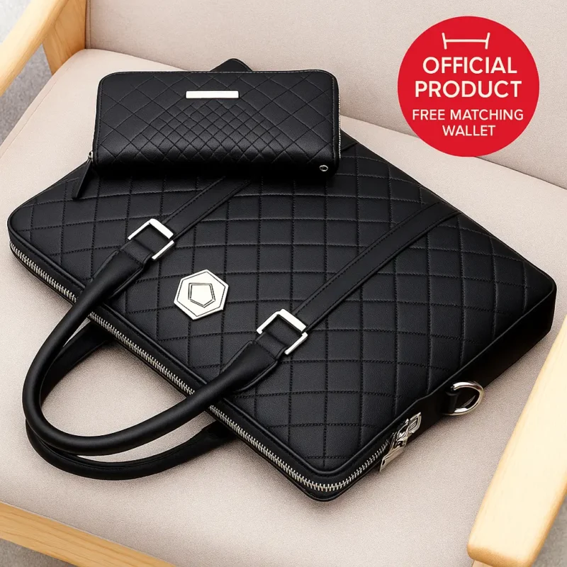 Men's genuine leather combination lock laptop briefcase
