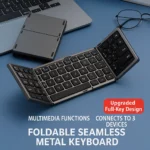 Tri-fold wireless Bluetooth keyboard for laptops and desktops