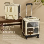 Large transparent wheeled cat carrier backpack with pull handle