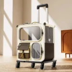 Large transparent wheeled cat carrier backpack with pull handle