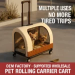 Foldable pet trolley carrier backpack for cats and small dogs