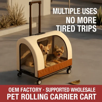 Foldable pet trolley carrier backpack for cats and small dogs