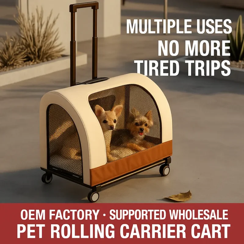 Foldable pet trolley carrier backpack for cats and small dogs