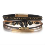 Women's bohemian natural stone bracelet with magnetic clasp and copper tube accents