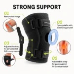 Hinged knee brace with fastening support straps