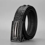 Men's crocodile-pattern split leather automatic belt