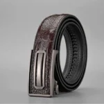 Men's crocodile-pattern split leather automatic belt