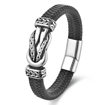 Men's multilayer braided cowhide infinity bracelet