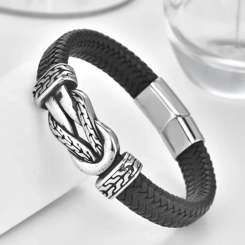 Men's multilayer braided cowhide infinity bracelet