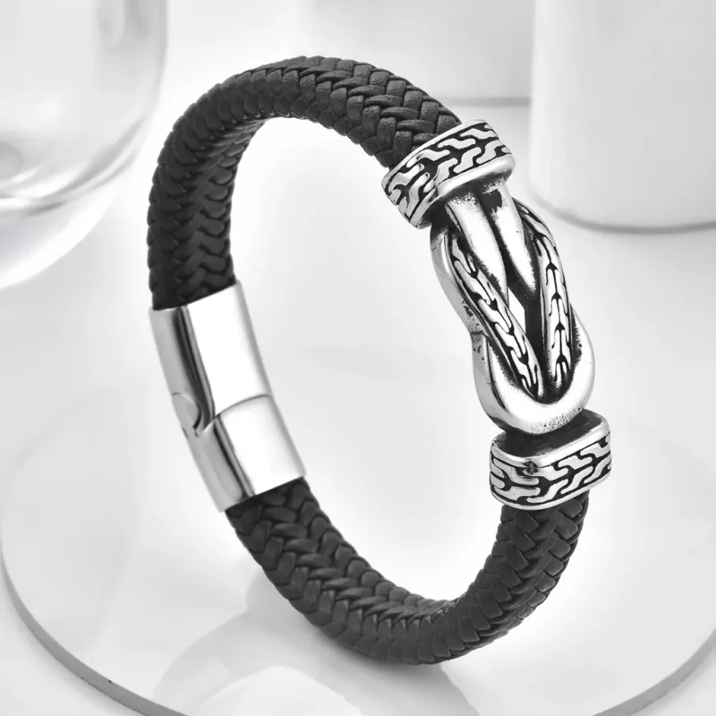 Men's multilayer braided cowhide infinity bracelet
