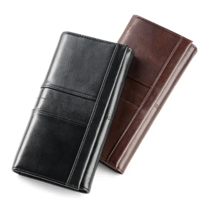 Genuine leather long wallet with mobile phone storage