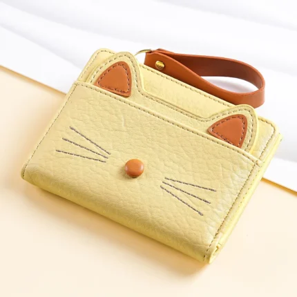 Women's cat PU short wallet with multiple card slots