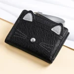 Women's cat PU short wallet with multiple card slots
